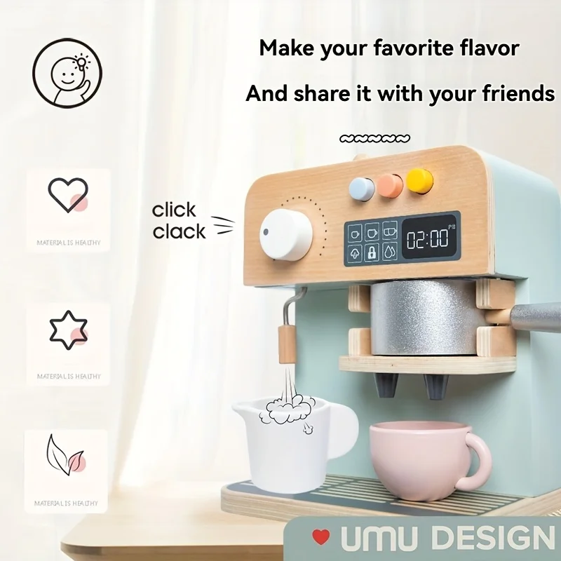 Wooden Coffee Machine Toy Set - Children's Cafe Role-Playing And Early Development Game Toy For Parent-Child Interaction