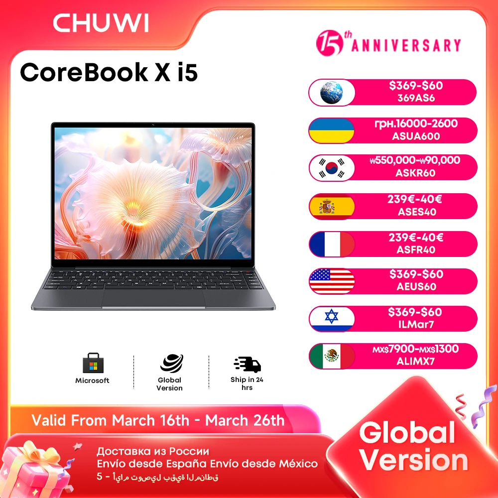 CHUWI CoreBook X Intel Core i5 12450H Gaming-Laptop 14 Zoll 2160 x 1440 Auflösung 16 GB RAM 512 GB SSD WiFi6 Windows 11 Computer-PC