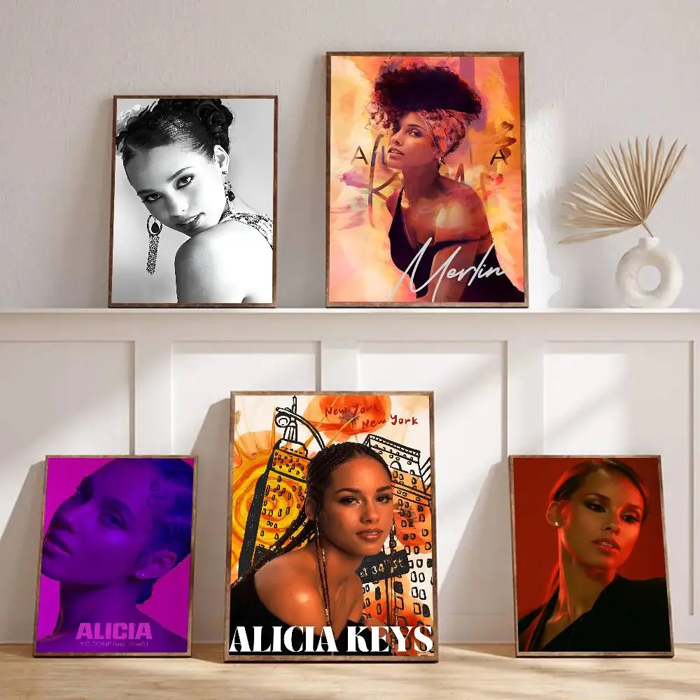 Singer A-Alicia Keys Poster Sticker Print Waterproof Wall Art For Living Room Bedroom Home Decor