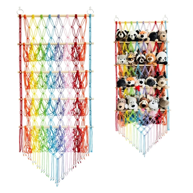 

Mounted Fringe Hanging Organizers Stylish Toy Storage Hammock Portable Meshes Organizers for a Mess Release Space KXRE