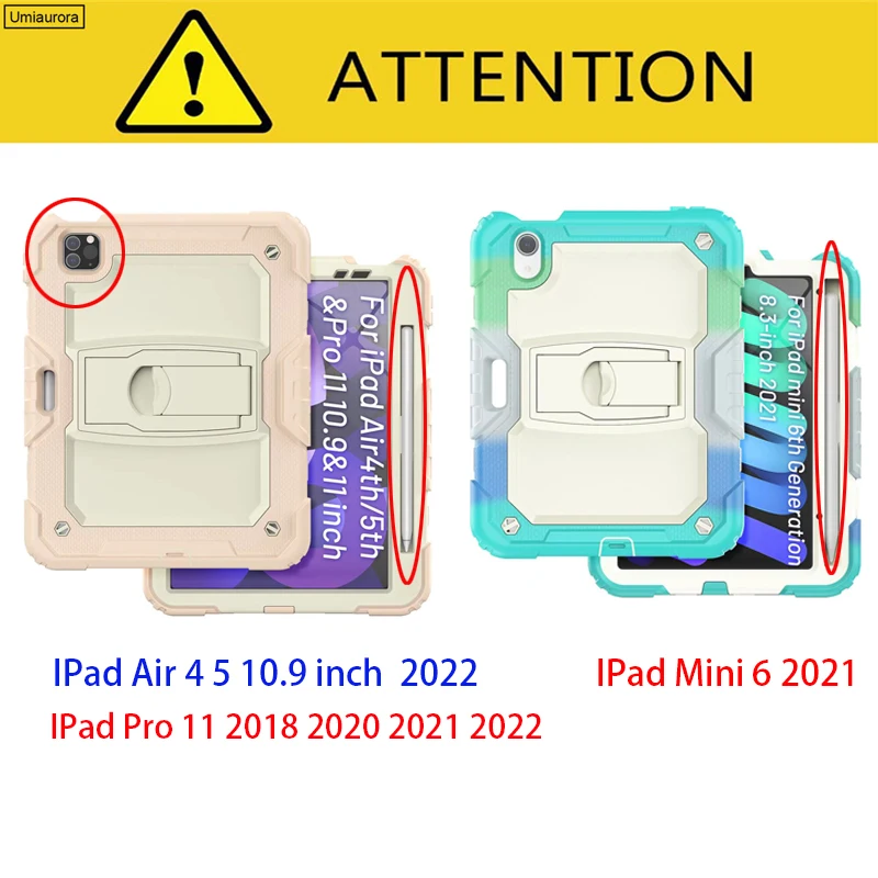 For iPad 7th 8th 9th 10.2 10th Gen 10.9 Air 4 5 Pro 11 Mini 6 9.7 Heavy Duty Kids Silicone PC Hybrid Stand Cover Shockproof Case