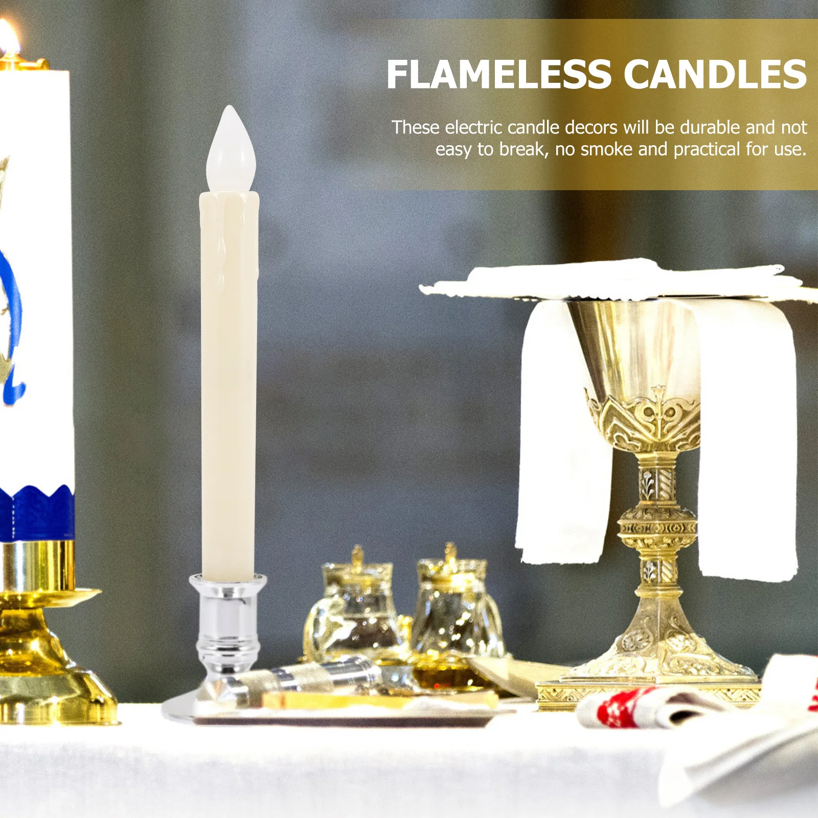 6 قطع من الشموع المستدقة LED عديمة اللهب وأضواء طويلة بدون قطرات تعمل لتزيين معبد حديقة عيد الميلاد وحفلات الزفاف