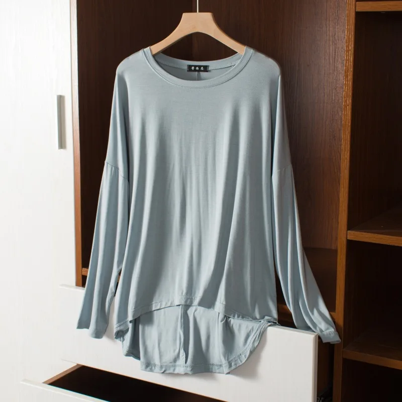 

Женская пижама из модала: свободный топ с короткой передней и длинной задней частью, женская футболка с круглым вырезом и длинным рукавом, облегающая нижняя рубашка-футболка, пижама