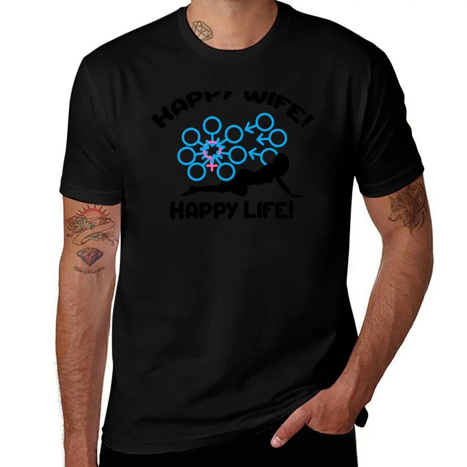 Swinger Happy Wife equals Happy Life! Happy Wife Gangbang! T-Shirt Fashion Graphic Tee for Men T-Shirt