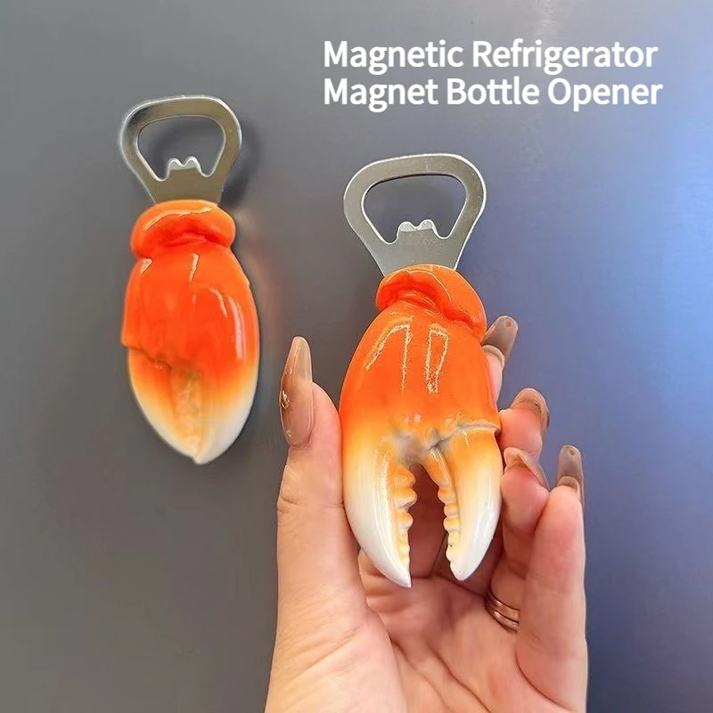 Funny Crab Claw Shaped Bottle Opener Magnetic Fridge Magnet Beer Opener Novelty Kitchen Gadget Bar Tool Gift for Men Dad