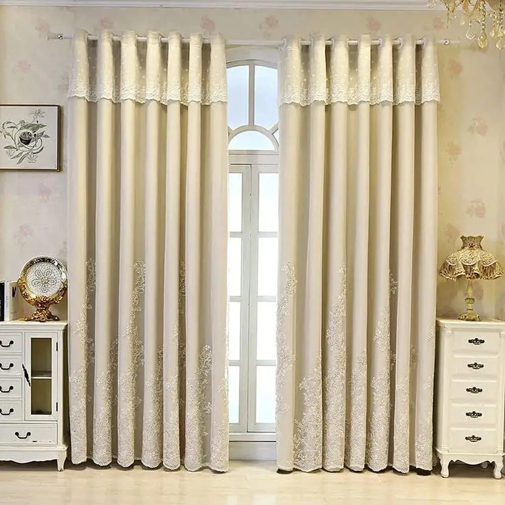 1 Panel 132cm Width European Double Layer Curtain for Living Room Bedroom Luxury Flower Embroidered Curtain