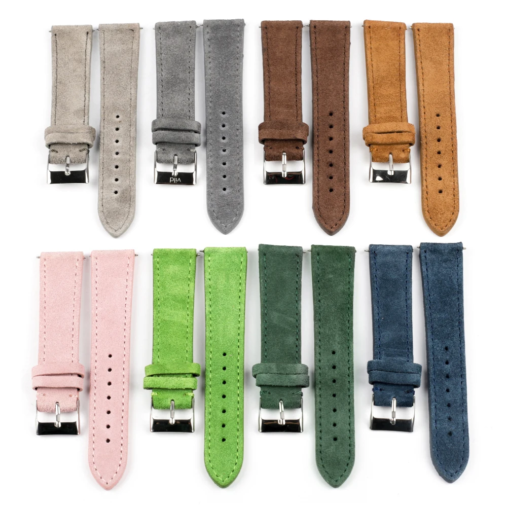 New Soft Suede Leather Watch Band 18mm 20mm 22mm Gray Blue Pink Green Watch Strap Handmade Stitching Watch Accessories for Men