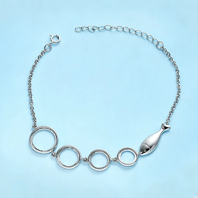 

Женский браслет из стерлингового серебра 925 пробы 8, 9, 10, 11 мм, полукрепленная цепочка в форме рыбы, драгоценный камень «сделай сам»