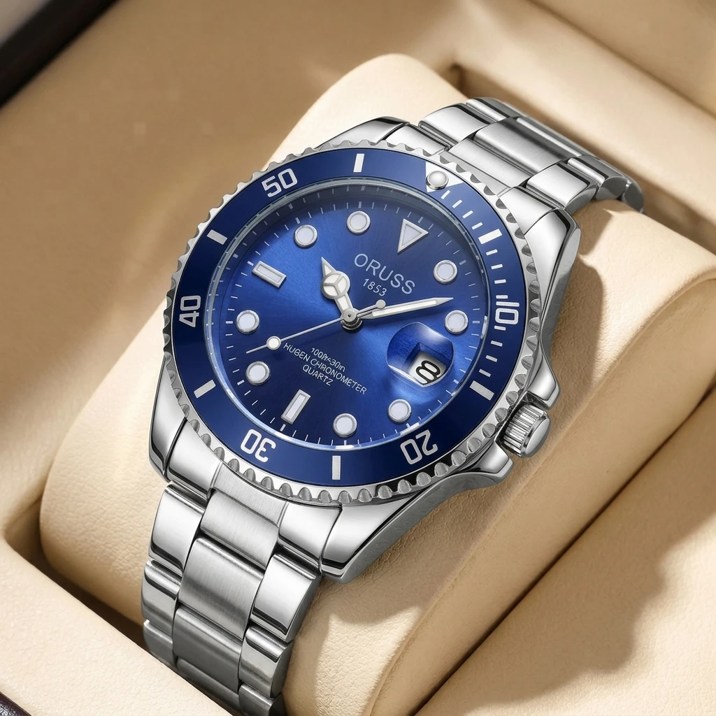 

1pc Fashion Men's Watch with Blue Dial, Metal Strap, Simple and Stylish, Daily Versatile, Trendy Design
