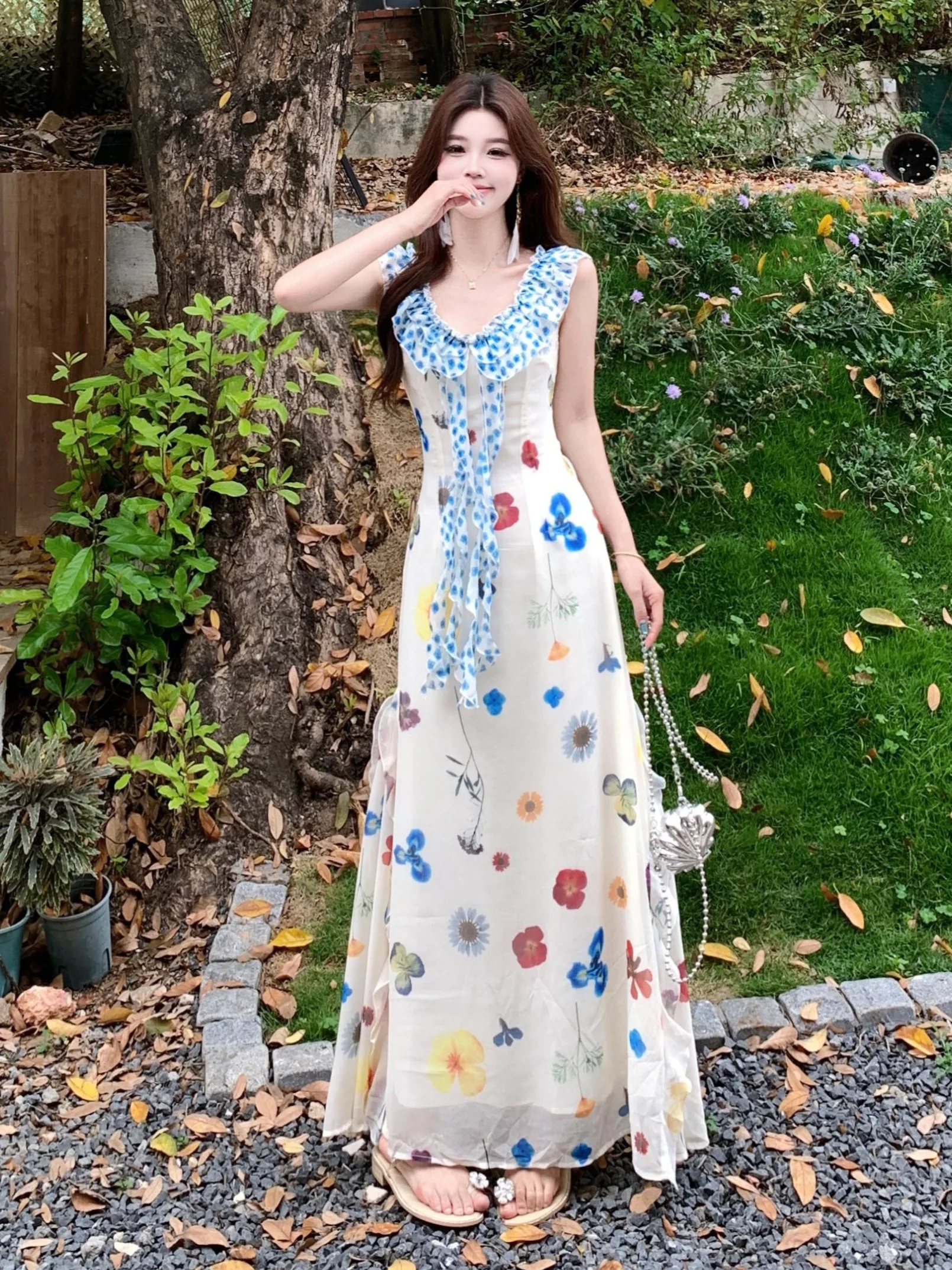 

plus Size Elegant Printed Dress Beach Vacation Long Skirt Slimming Summer Sweet Dopa A-Line High Waist Printed Dress for plus...