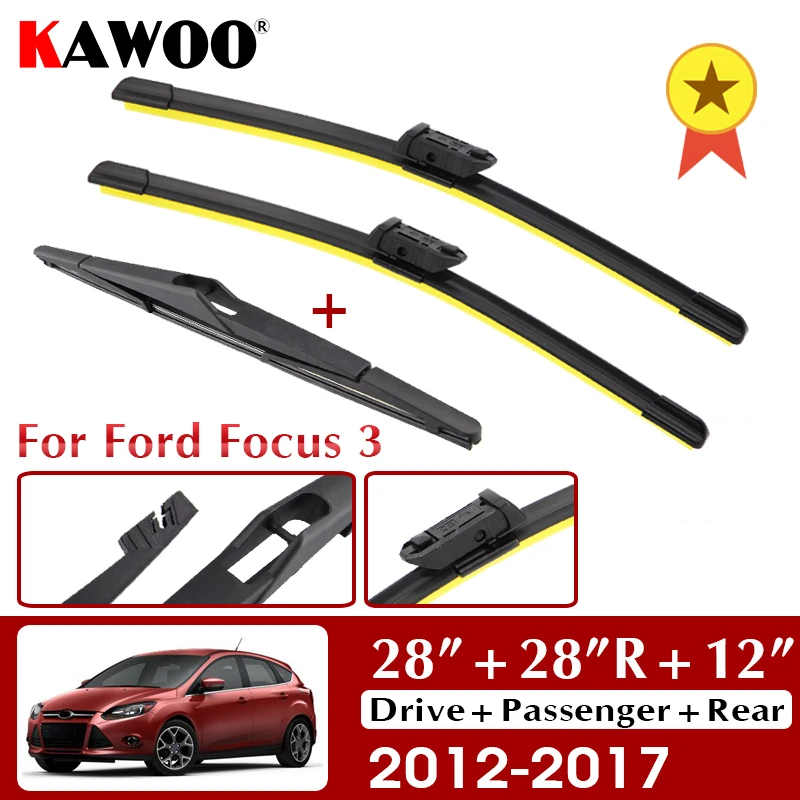 KAWOO Wiper Front Rear Wiper Blades Set For Ford Focus 3 2012 2013 2014 2015 2016  2017 Windscreen Silicon Refill 28