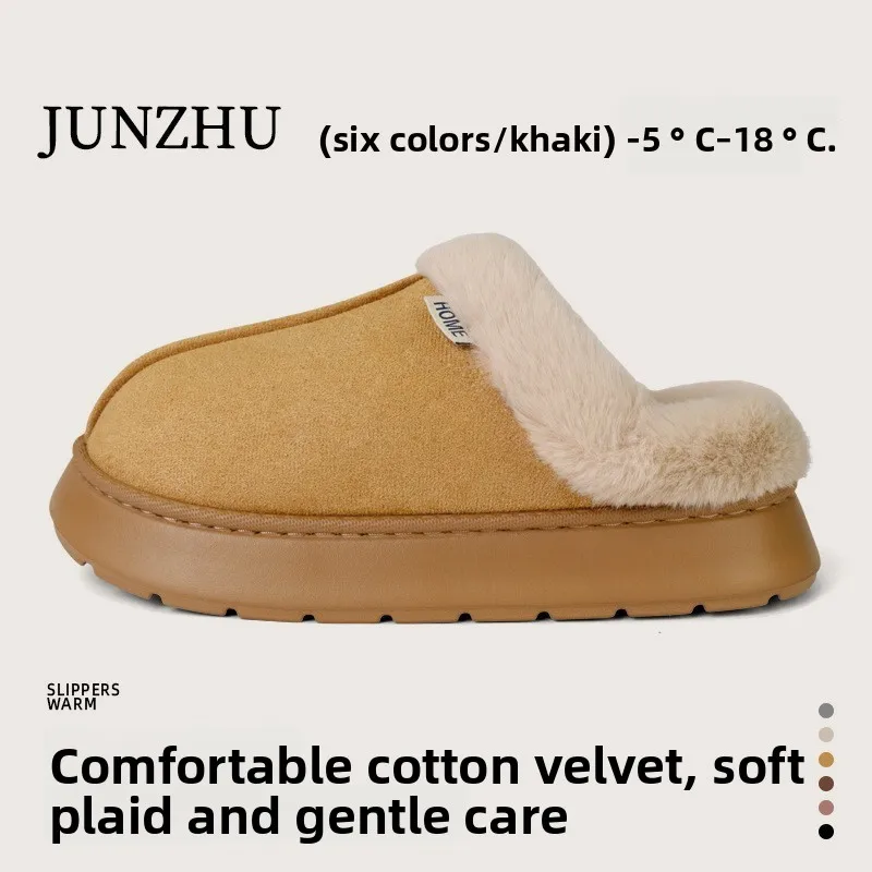 

Стильные домашние шерстяные тапочки для женщин на осень и зиму, зимние домашние тапочки из натуральной кожи на толстой подошве для мужчин.