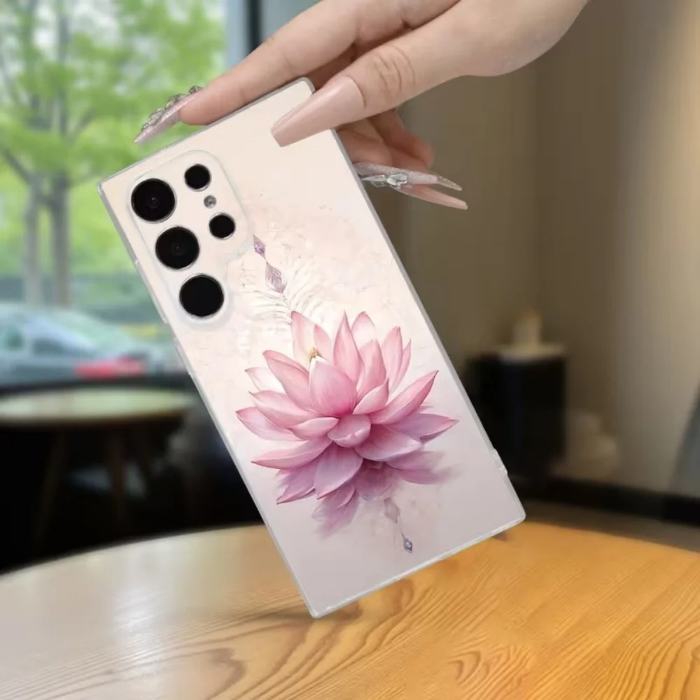 Phone Case For Samsung Galaxy A73 A72 A71 A70 A56 A55 A54 A53 A52 A51 A50 A42 A36 S 4G 5G Pink Lotus Flower Clear Protect Cover view 5