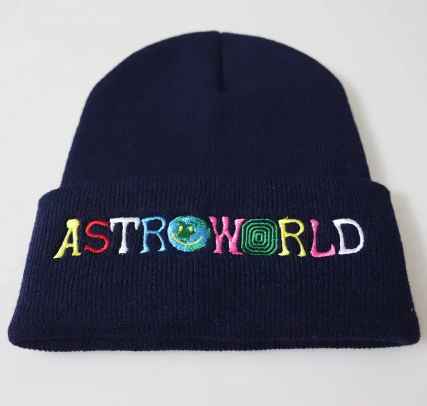 Trendy Men Women Knitted Hat Fashion ASTROWORLD Pattern Embroidery Ski Warm Winter  Beanie Skullies Cap