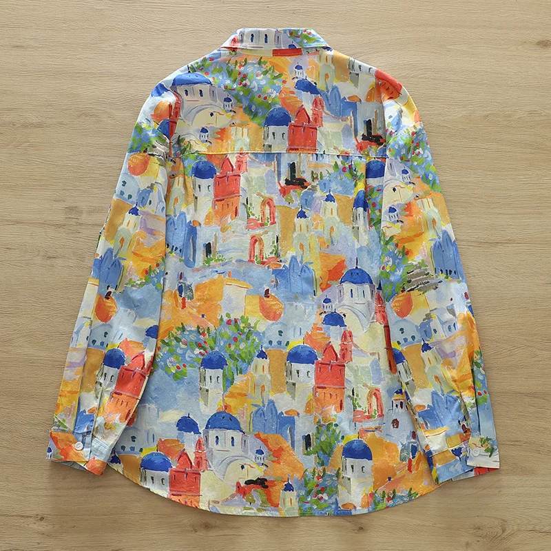 Japanese Sweet Mori Girl Cartoon Floral Rabbit Print Cotton Shirts Women Spring Long Sleeve Vacation Style Casual Loose Blouse