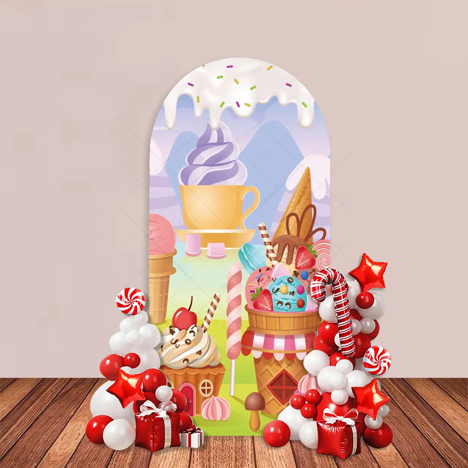 Candy Party Arch Backdrop Cover Lollipop Colorful Ice Cream Candy House Girl Baby Shower Birthday Party Decor Cake Background