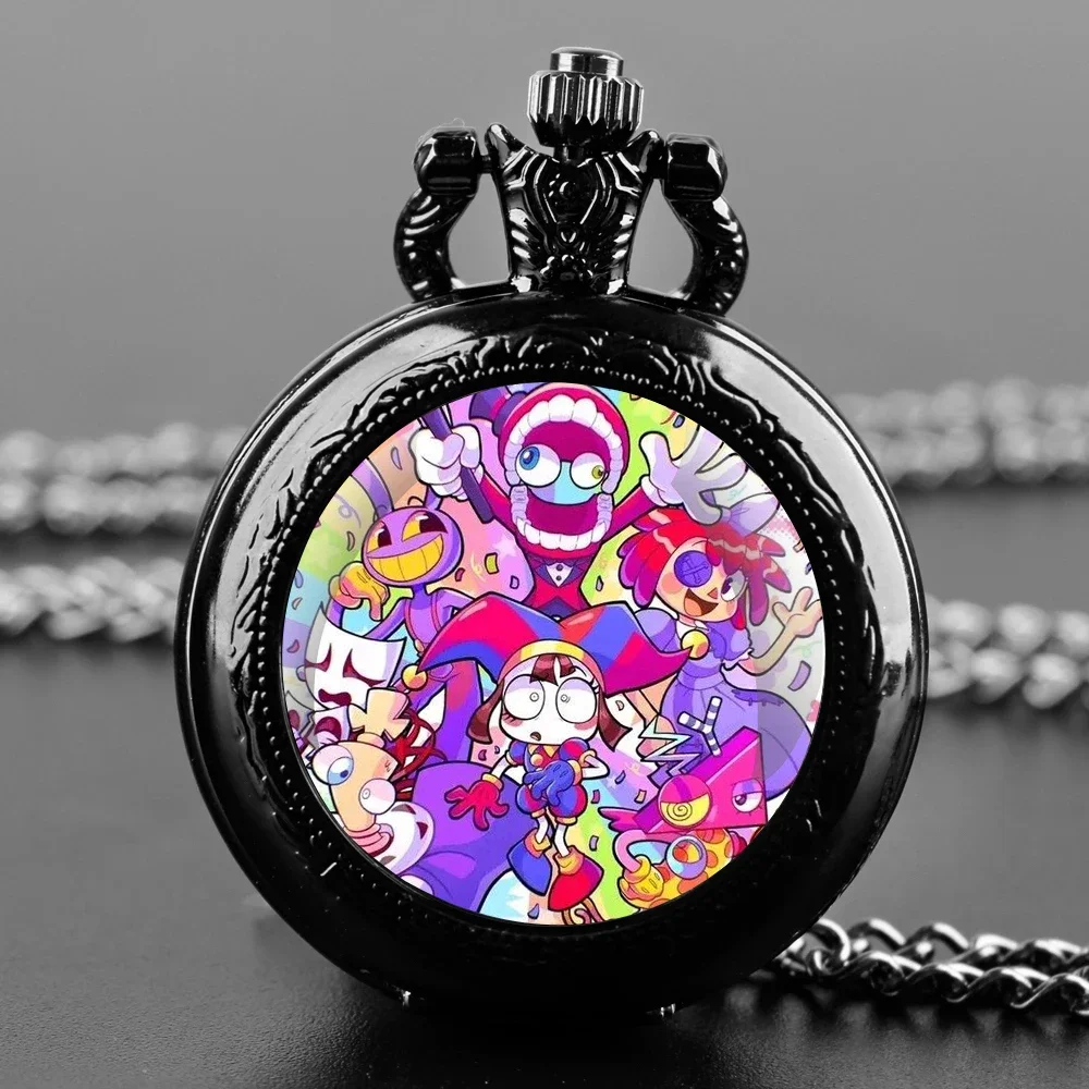 The Amazing Digital Circus Glass Dome Pocket Watch with Chain Necklace Vintage Quartz Pendant Watches Mens Women Gift