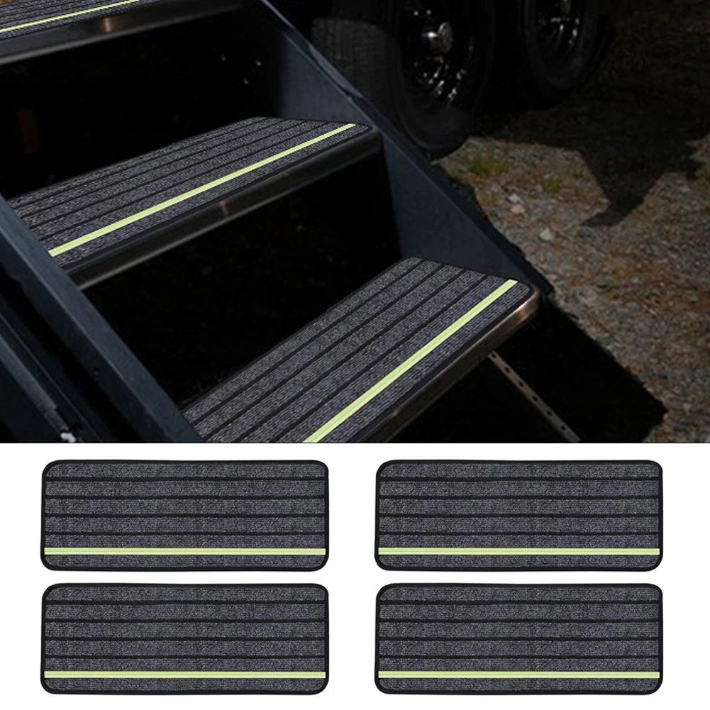 4 Pack RV Step Covers Reflective Camper Rug Carpet Set RV Step Rugs for Outdoor Adventures