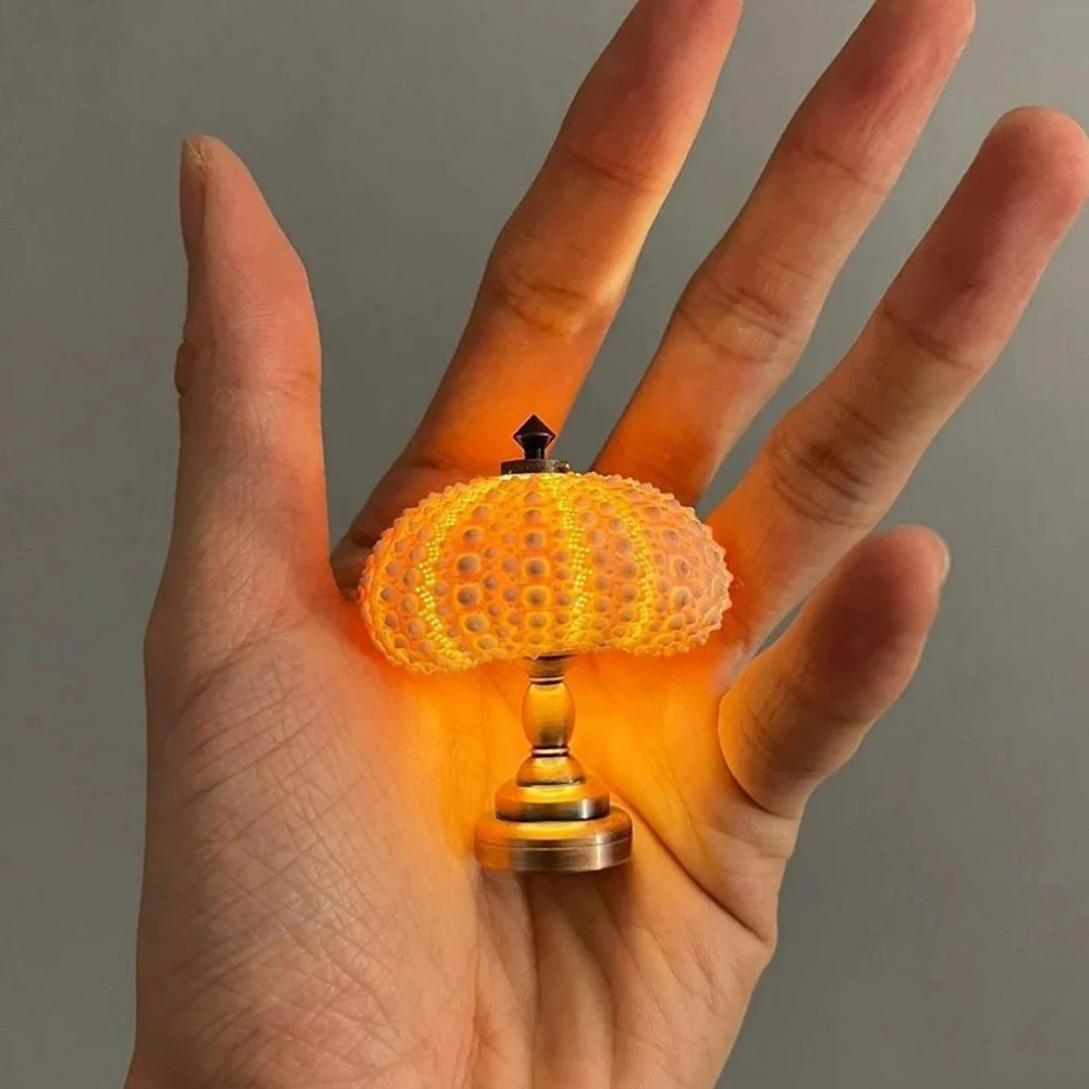 Novelty Mini DIY Retro Sea Urchin Night Lamp Lighting Handmade DIY Ornaments for Doll House Lights Accessories Birthday Gifts