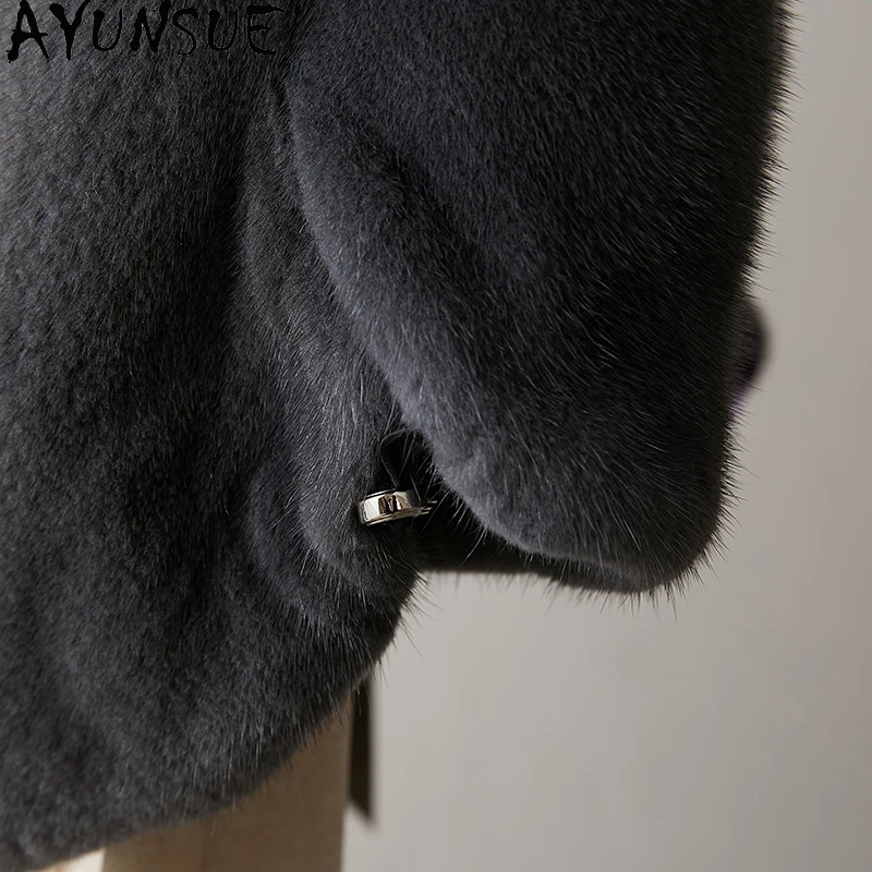 AYUNSUE معاطف فرو المنك الطبيعي للمرأة معطف الخريف الشتاء امرأة الثعلب الفراء طوق ملابس عصرية غير رسمية للمرأة شوبانا Жenskয়া