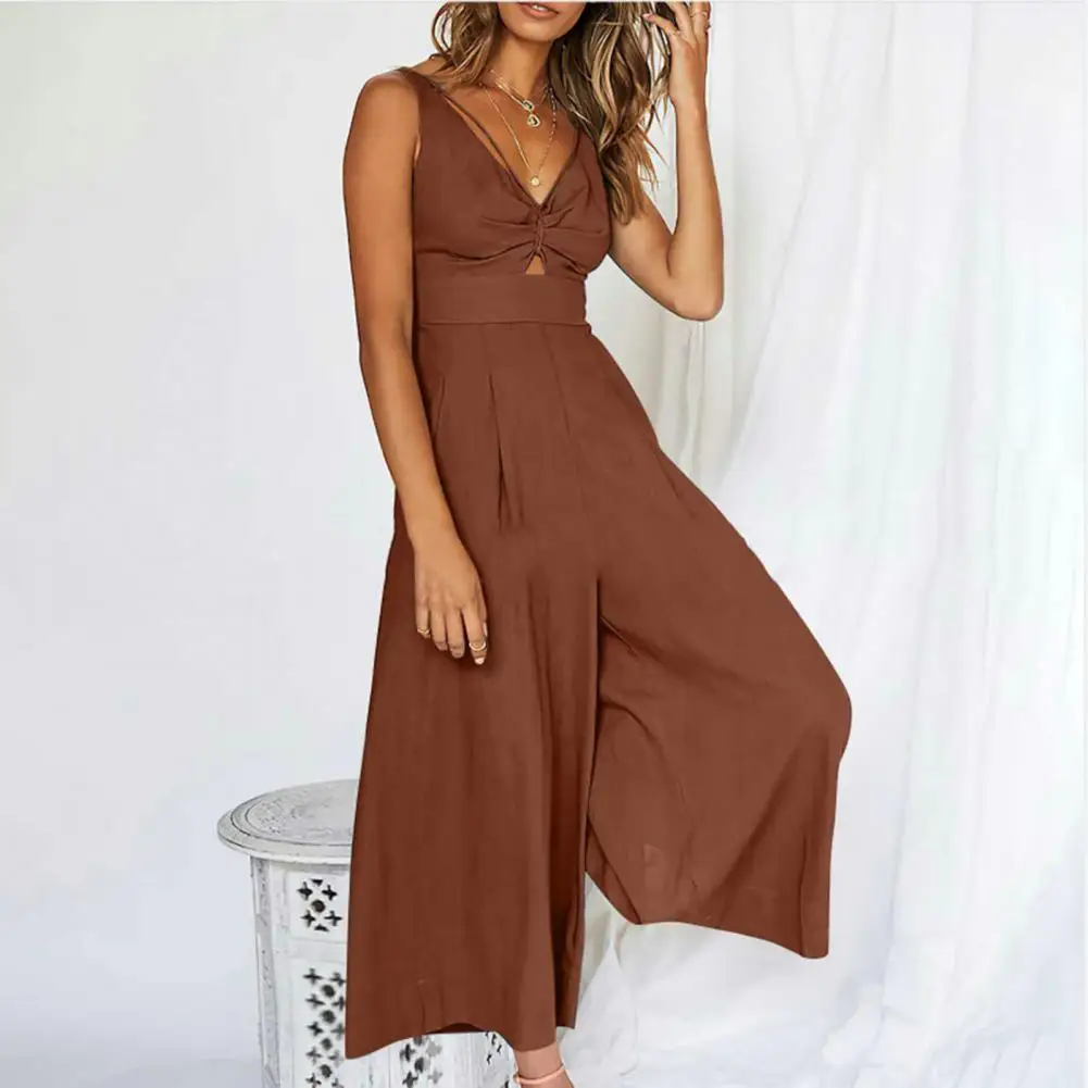 Ladies Jumpsuit Wide-leg Jumpsuit Stylish Women\'s Summer Jumpsuit Deep V Neck Wide Leg Soft Breathable Fabric for A Fashionable