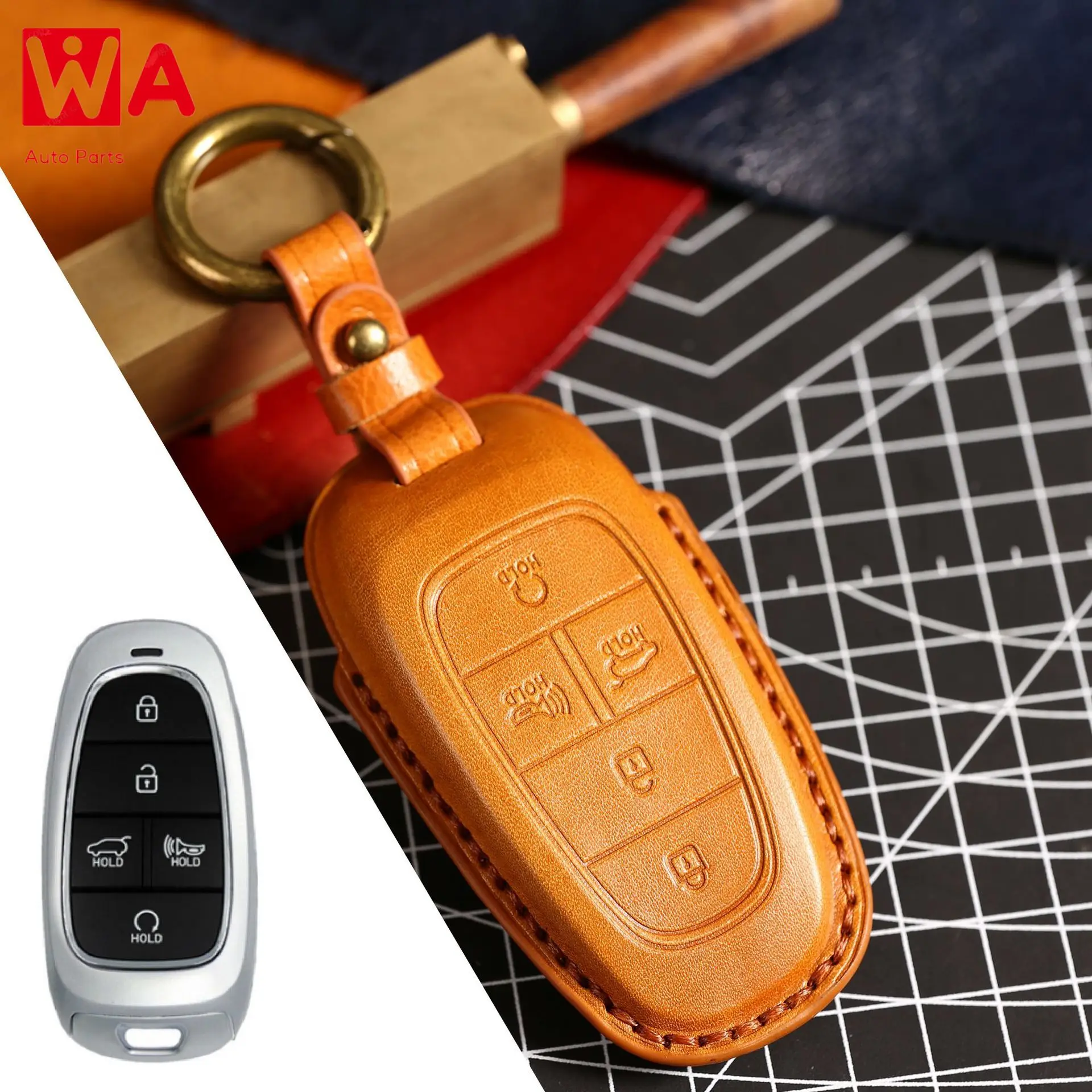 

Leather Car Key Fob Case Key Cover For Hyundai Solaris Sonata Hybrid NEXO NX4 New Grand Santa Fe Tucson 5/7button Key Fob