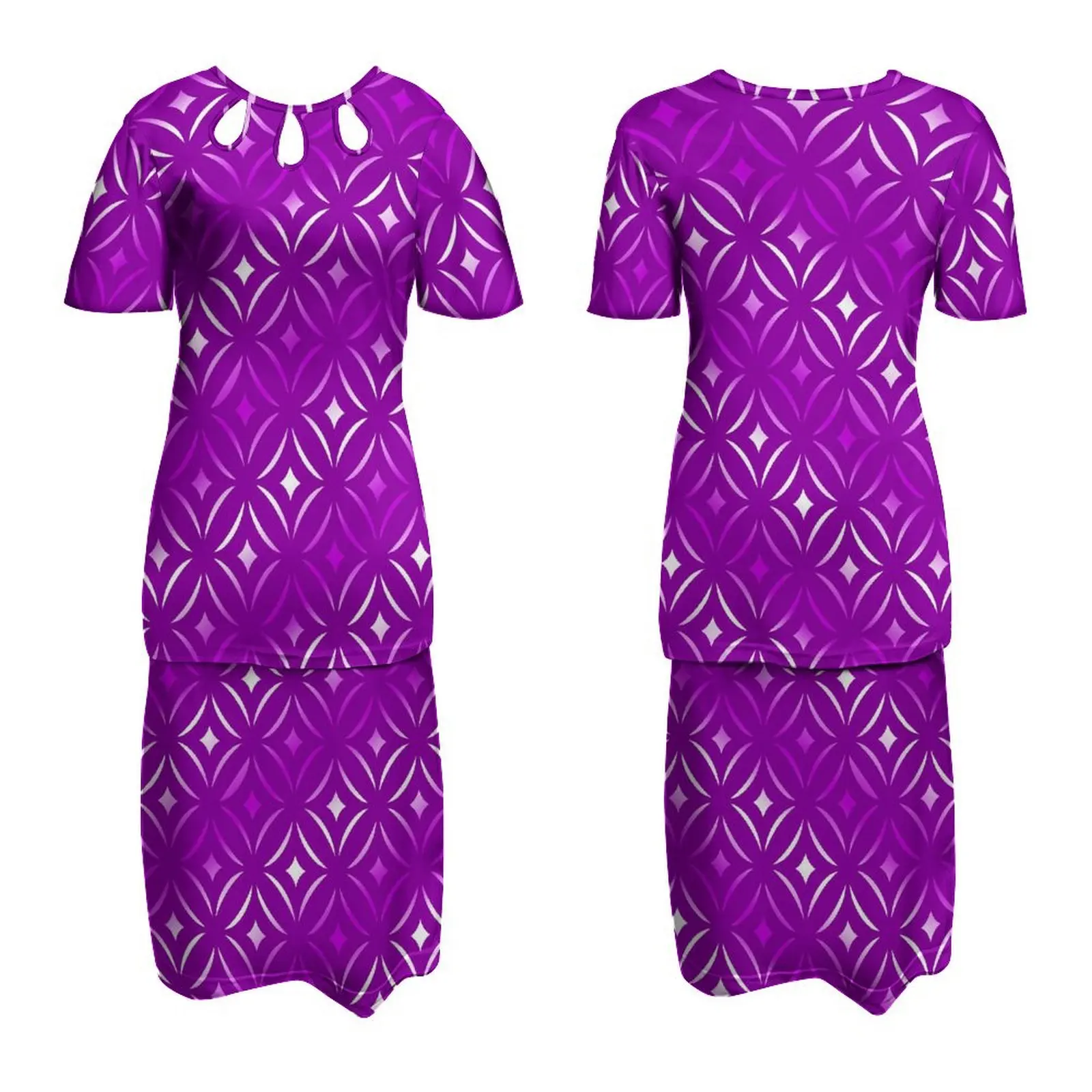 Best Price Wholesale Customized Pacific Island Art Design Lady Round Neck Dress Polyensian Puletasi Half Sleeve Dresses 2pcs