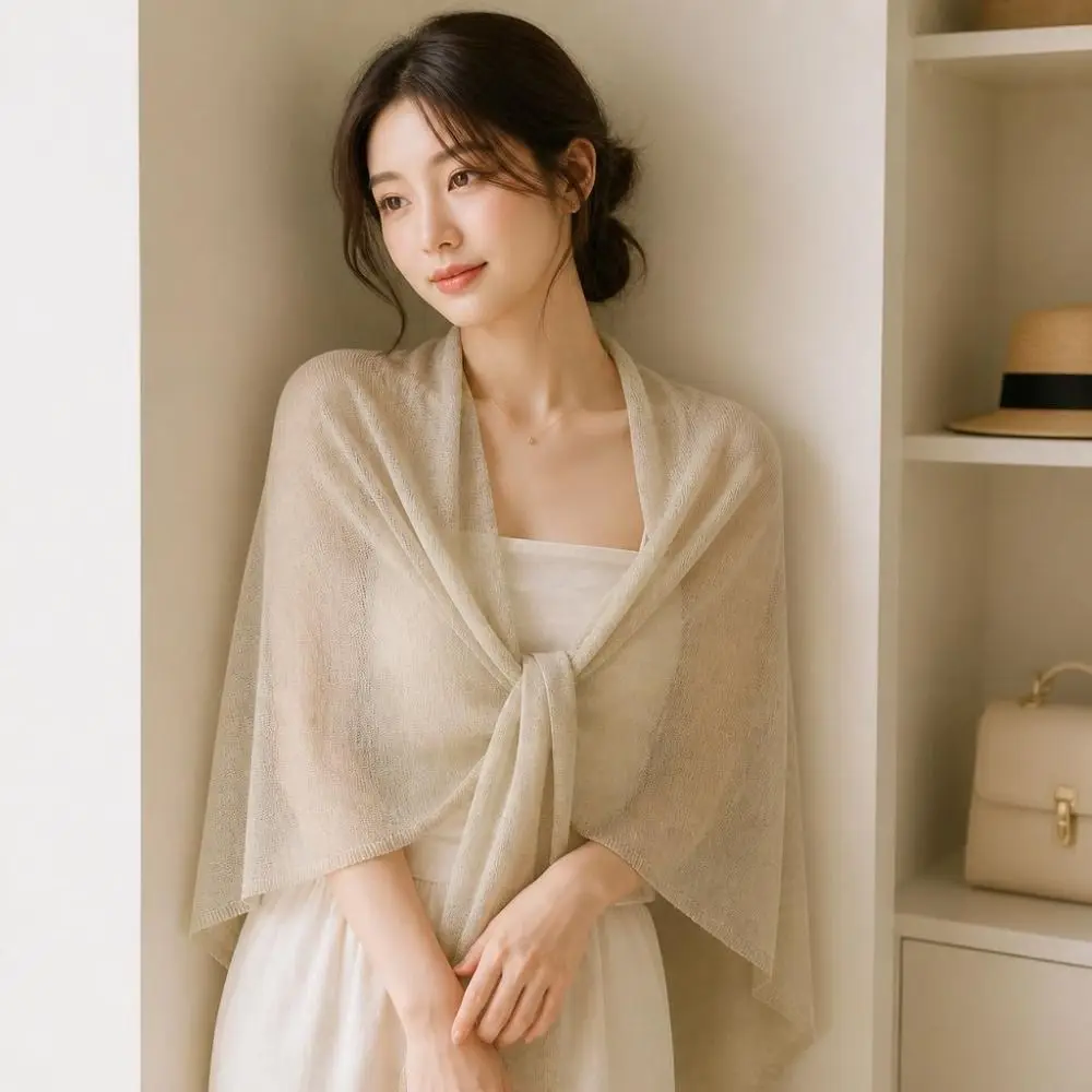 Elegant Cape T-Version Shawl Thin Cloak Triangle Scarf Korean Style Solid Color Knitted Neck Wrap Female