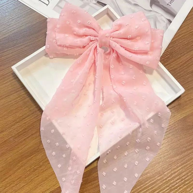 1 Chiffon bubble streamer hair clip Super Fairy Chiffon bow headpiece Large hair clip spring clip