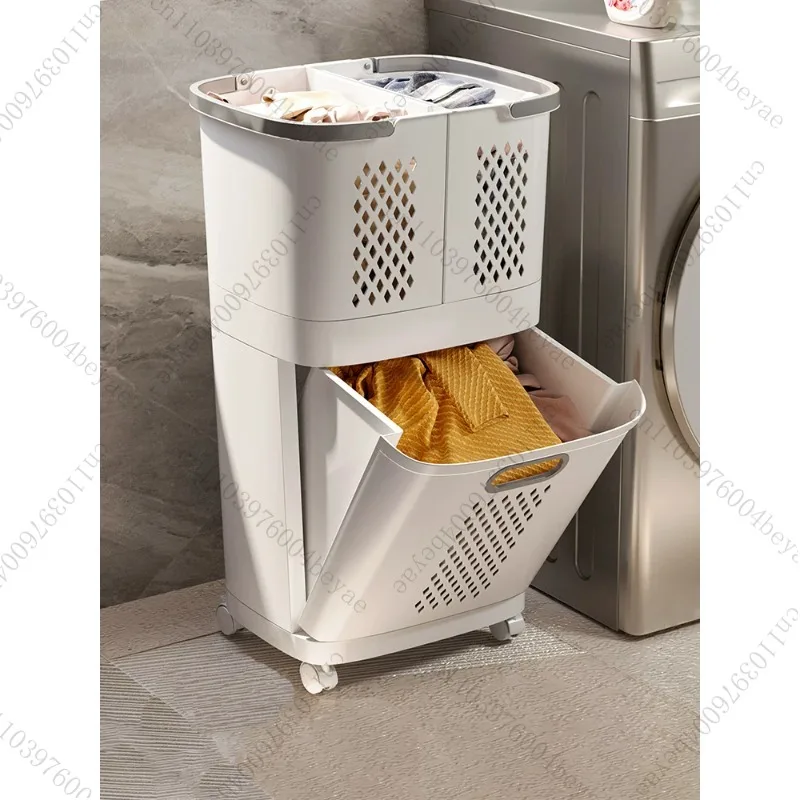 Multi layer dirty clothes basket for household use, large capacity floor standing dirty clothes basket without punching holes