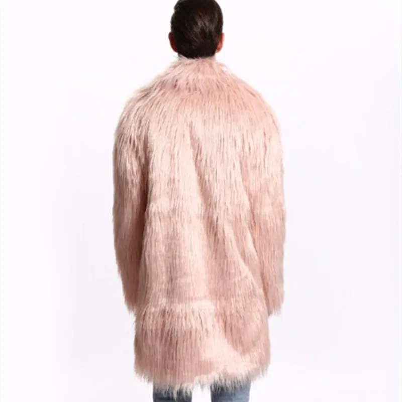 Marque de luxe hommes hiver nouveau décontracté mode fausse fourrure manteau mi-long fausse fourrure de renard veste col de fourrure pardessus hommes veste noir