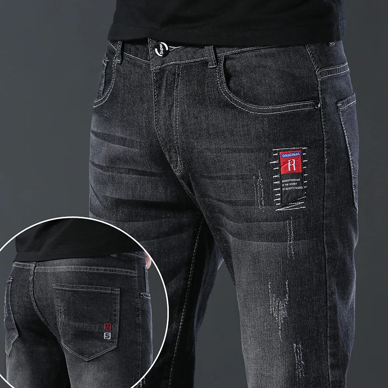 2024 Fashion Men\'s Trendy Comfortable Slim Fit Retro Jeans Men\'s Casual Straight Leg Personalized Black Gray Jeans