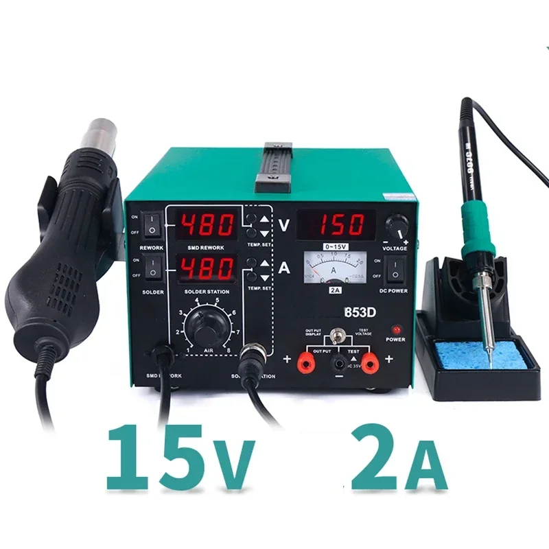 

853D Intelligent Hot Air Gun Desoldering Station Power Supply Three-in-one 30V 5A Constant Temperature Electric Soldering Iron