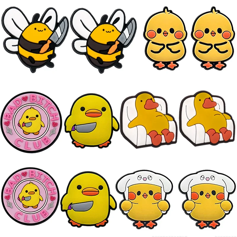 2-48pcs Ducks and bees Shoe Charms PVC Cartoon Shoes accessories Decoration Buckle Fit Bands Bracelets Clog Sandal Garden