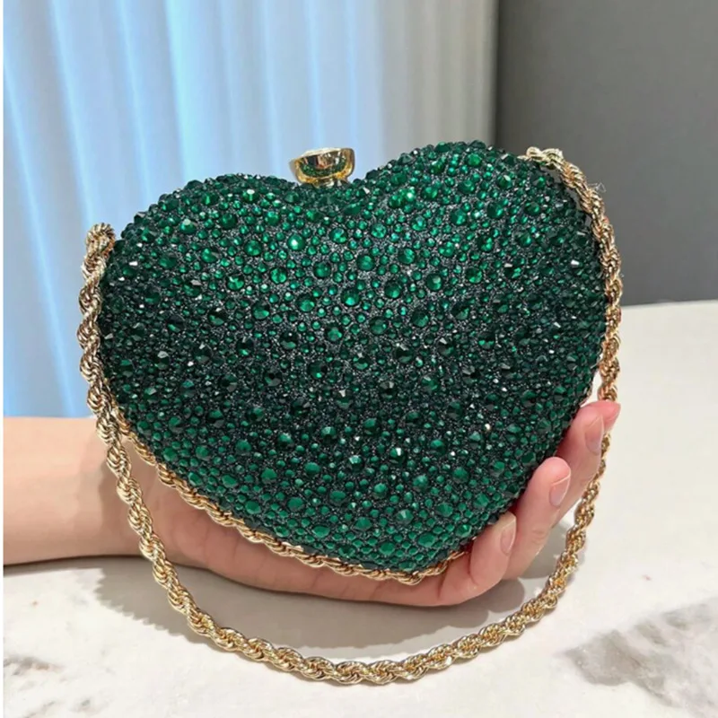

Heart Shaped Diamond Handbag,New Women's Fashion Chain Inlaid Diamond Single Shoulder Handbags,Lady Evening Makeup Bag