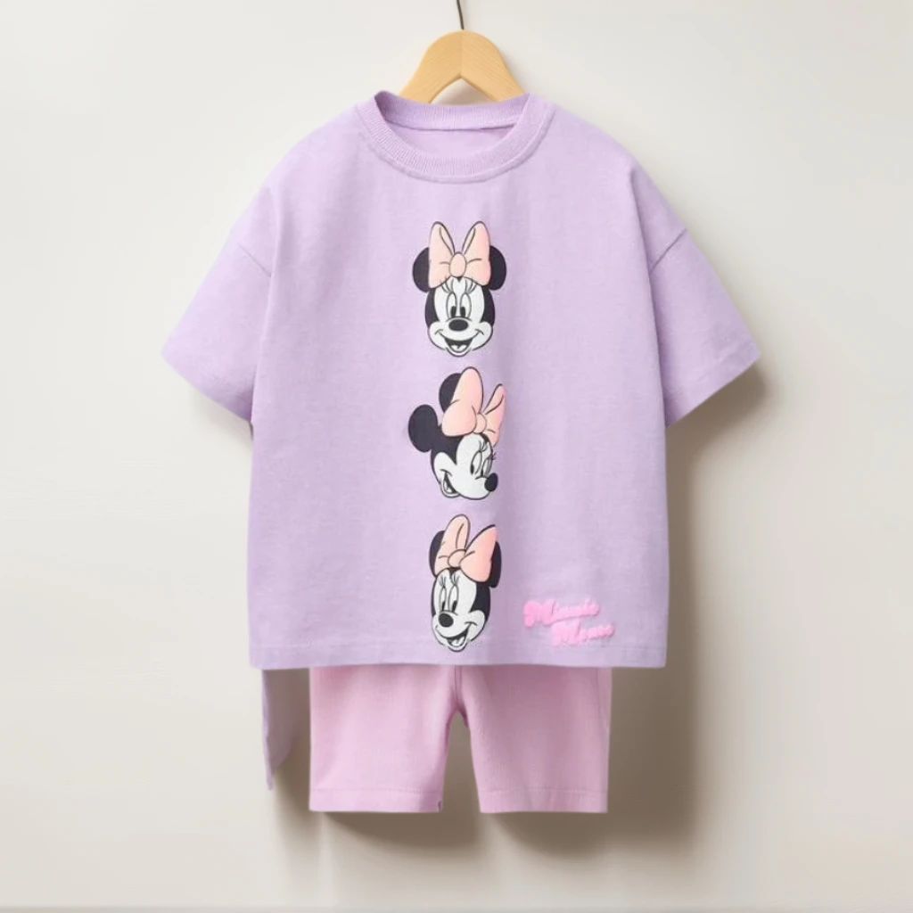 Girls Disney Cartoon Cute Sets Clothing Short Sleeve Suit New Full Printed Lovely Cotton Girls' T-shirt And Shorts Set 2pcs image 3
