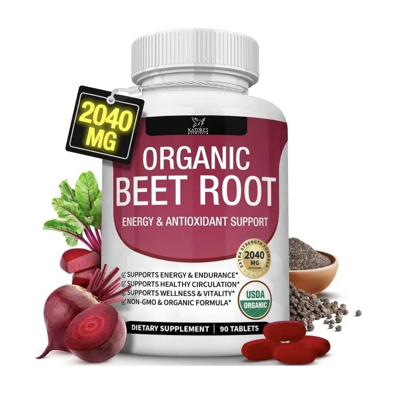 Organic Beet Root with Black Pepper Natural Energy Boost Immune Support Antioxidant Supplement Non-GMO Gluten Free