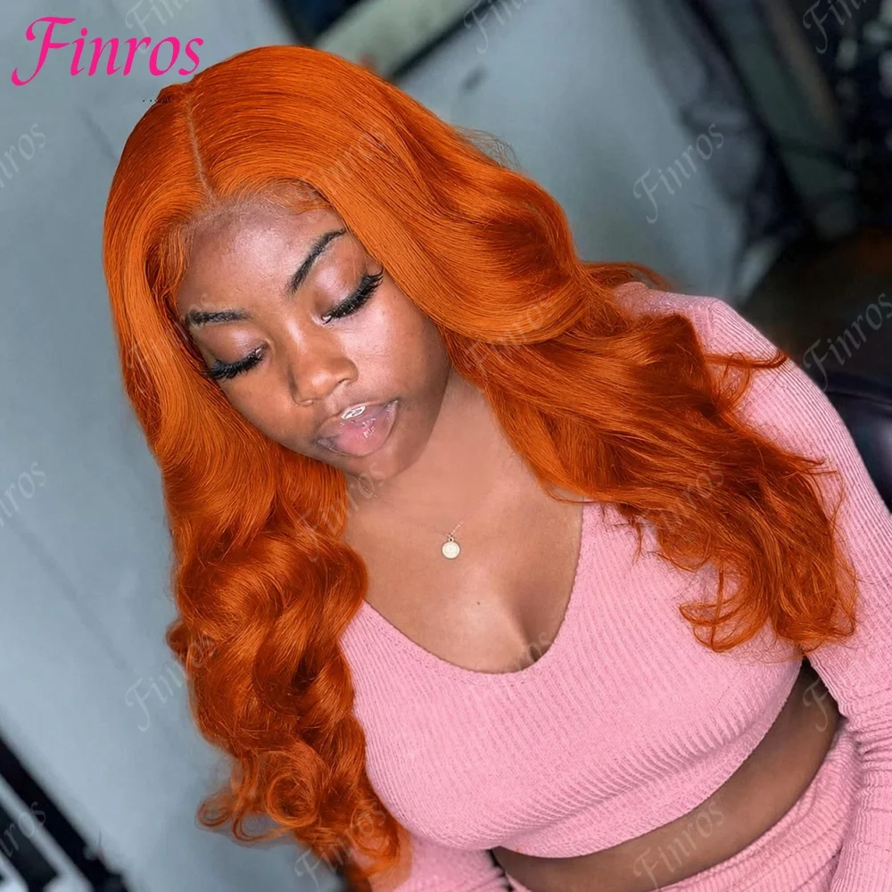 

36 Inch Body Wave Hair Orange Ginger Lace Front Wigs Human Hair 350# Colored 13X6 HD Transparent Lace Frontal Wigs For Women