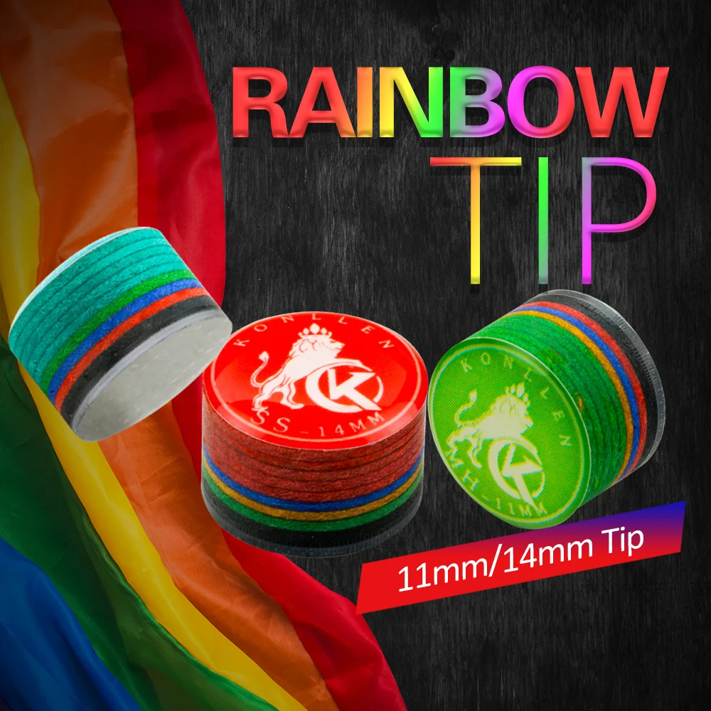 KONLLEN Cue Tips Rainbow Tips 11/14mm Multilayer Cuetips Snooker Hardness S/SS/SX/M/MH/H Pig Skin CRICAL Cue Tip Accessories