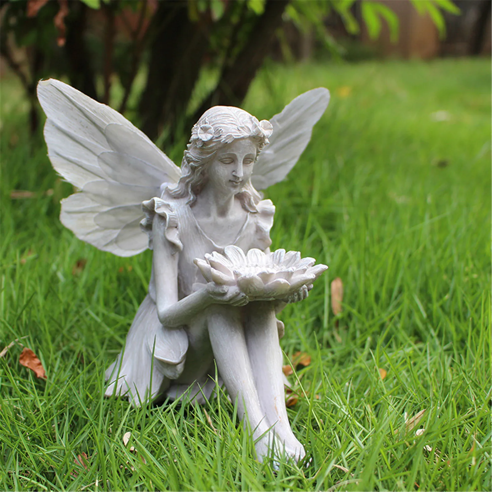 

Suower Fairy Statue Solar Lighting Wings Ornament Outdoors Beautiful Angel Sculpture Decorative Figure Ornament Garden Decor