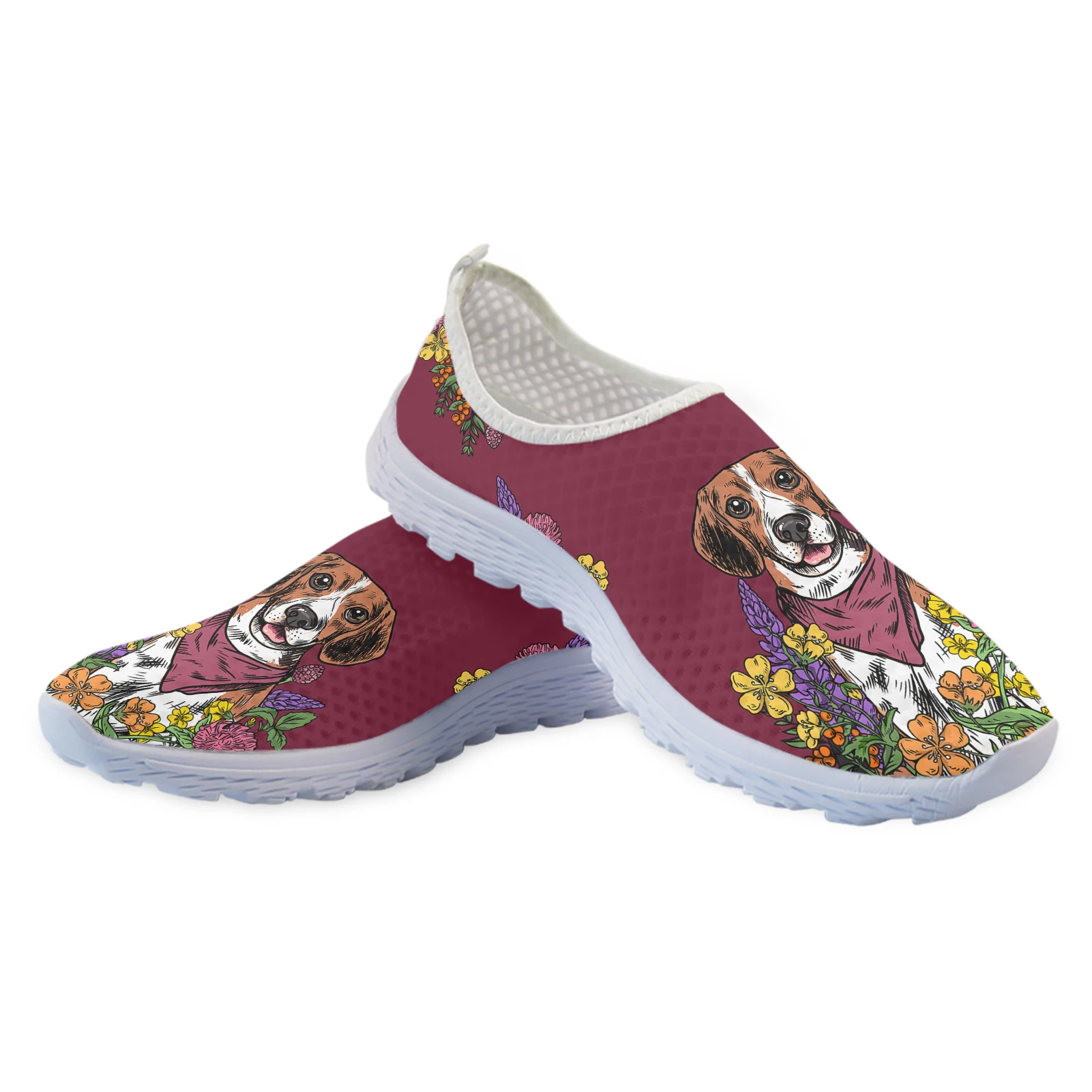 INSTANTARTS Lovely Beagle Labrador Flower Design Lightweight Breathable Shoes Pet Dog Print Casual Shoes Platform Sneakers