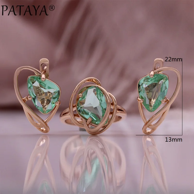 AYA Sparkling Green Natural Zircon  Earrings Rings Pendant Necklace Women Luxury 585 Rose Gold Color Party Daily Jewelry Sets