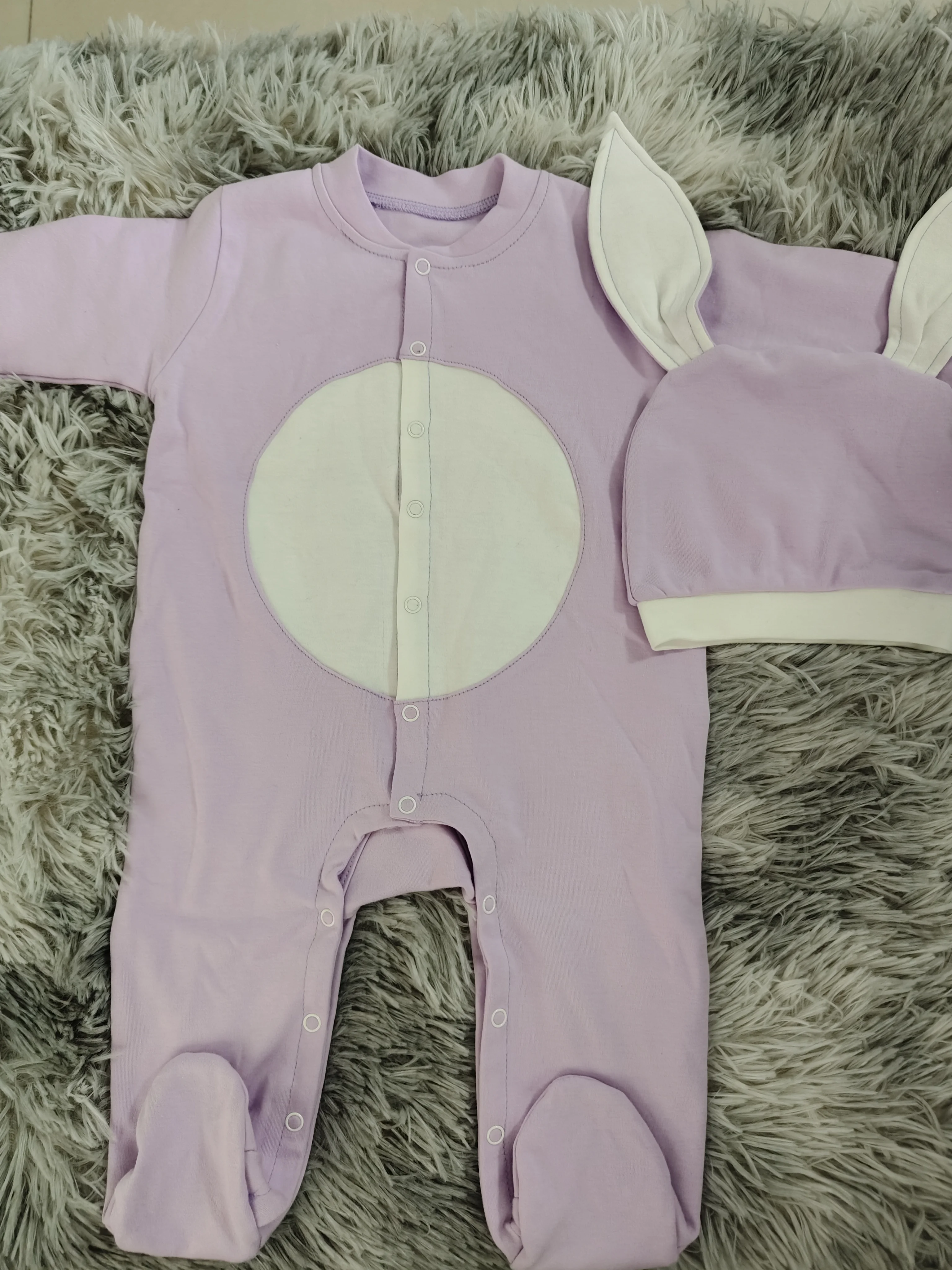 Lavender Bunny Baby Footed Romper Newborn Ins Style Hooded Jumpsuit Infant Soft Set
