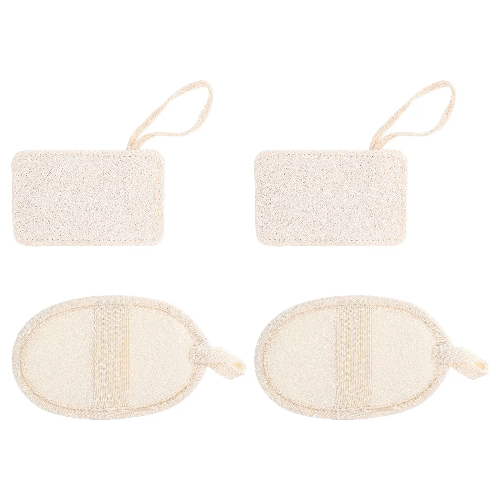4Pcs Natural Loofah Shower Pads Gentle Exfoliating Loofah Back Scrubber Face Body Cleansing Pads Reusable Quick Dry Bath Sponge