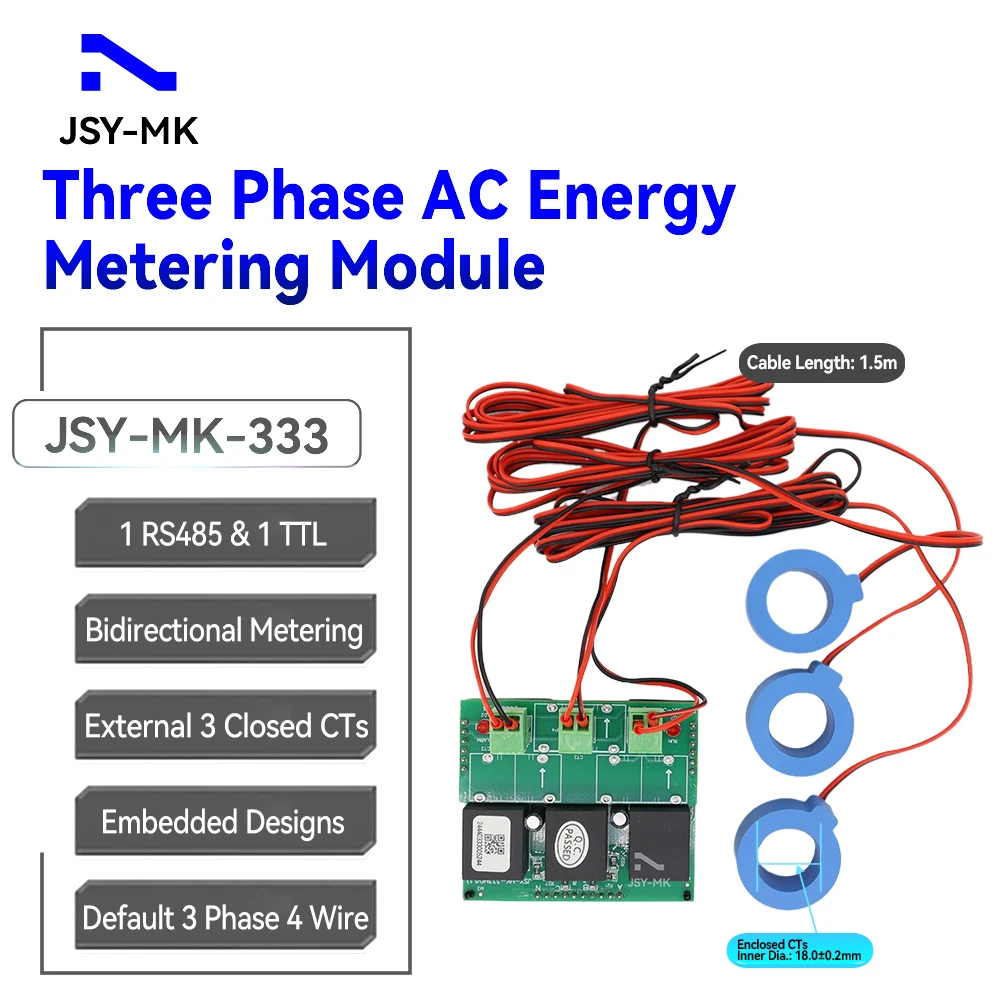 JSY-MK-333 80A Bi-directional Energy Meter Module with Modbus-RTU RS485 TTL External 18mm CTs for Current Voltage Measurement