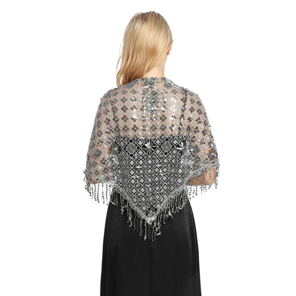 

Shiny Sequins Sequins Tassel Shawls Capes Tassels Triangle Shawl Hollow Out Multicolor Belly Dancing Scarf Belly Dancing Belt