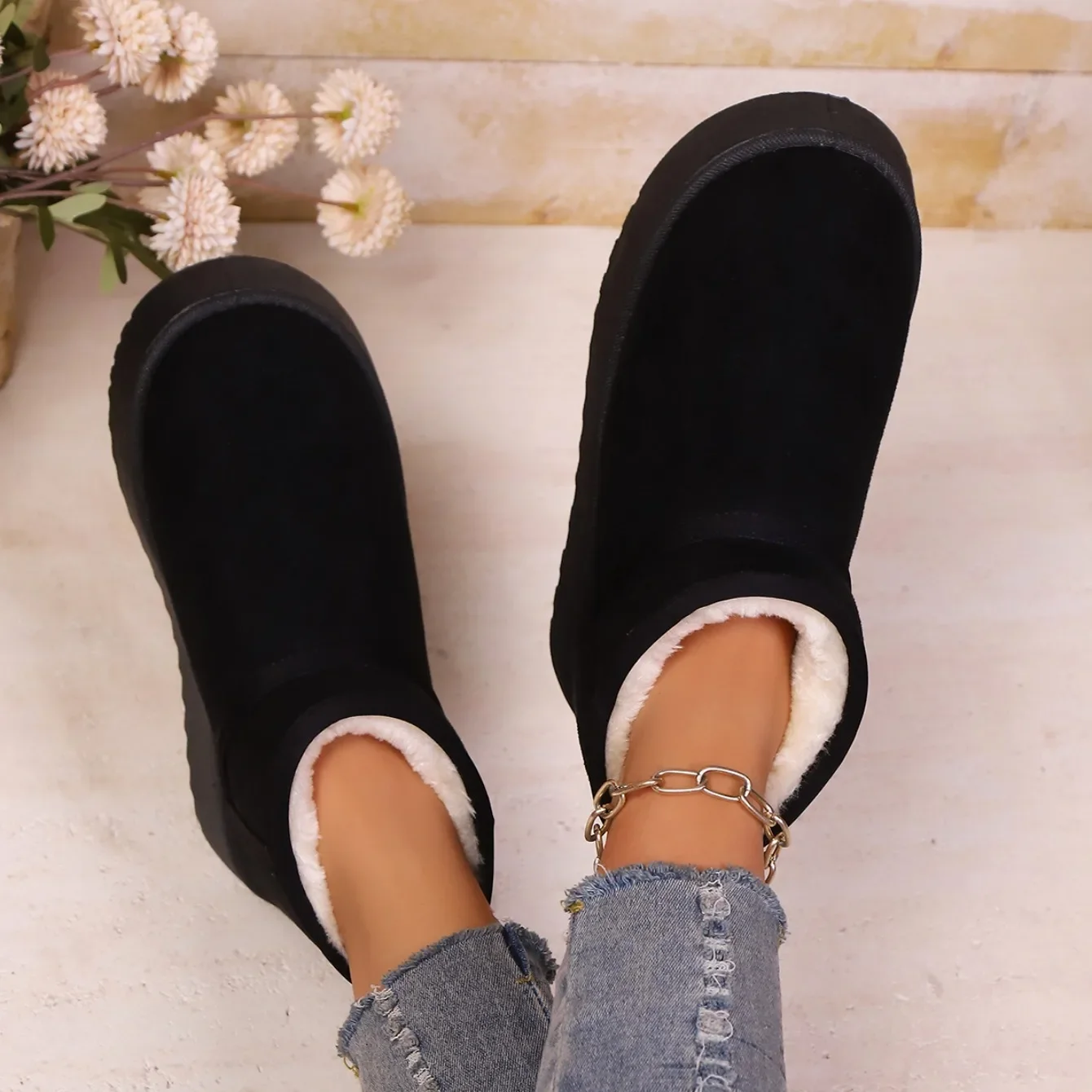 Echte Schafwolle Niedrig Geschnittene Warme Bequeme Schuhe Damen Mode Kurze Schuhe Neue Winter Warme Stiefel Pelz Damen Schneestiefel – Detail 17
