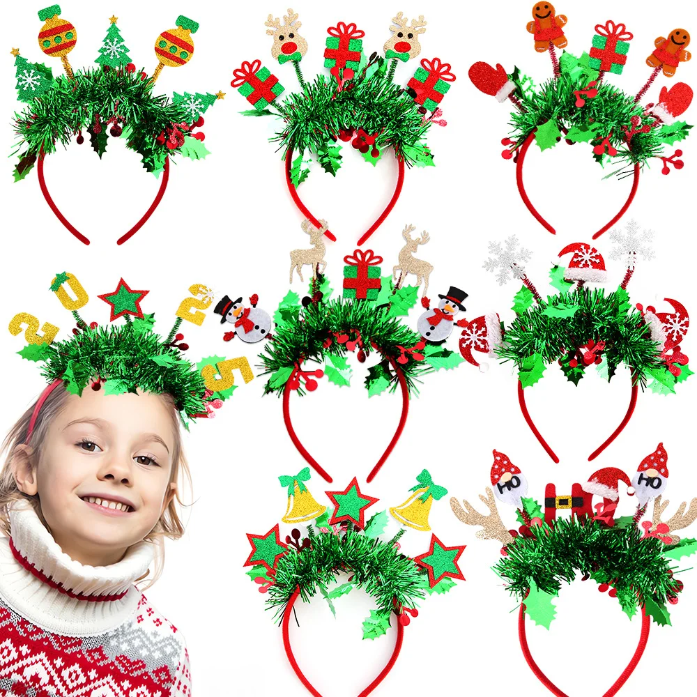 2025 Christmas Sequin Ribbon Cartoon Santa Snowman Elk Headband Children Dress Up Cartoon Headdress Christmas Party Headband