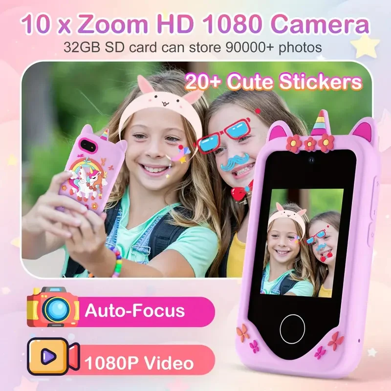 Novo Smartphone Infantil para Crianças, Brinquedo com Tela Sensível ao Toque de 32G, Celular Unicórnio, Reprodutor MP3, Câmera Digital, Brinquedos Educativos para Meninas e Meninos, Presente