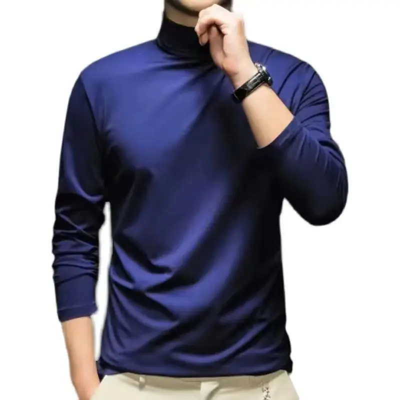 

Осень-зима, мужская футболка с высоким воротом, облегающая модная эластичная повседневная дышащая одежда с длинными рукавами, пуловер
